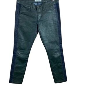 Rich & Skinny  Size 30 dark green coated jeans skinny leg with black tux stripe